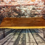 Walnut coffee table with hammered hairpin legs 1